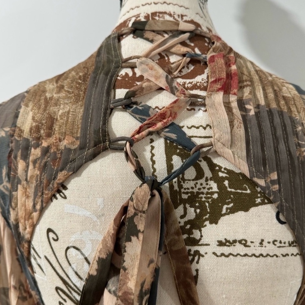 Asos Pleated Belted Patchwork Floral Maxi Dress Z… - image 6